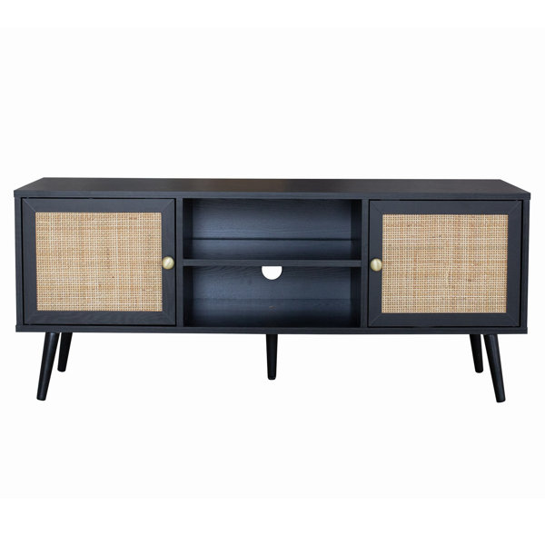 Beachcrest Home Presley Rattan Storage Media Console for TVs up to 59